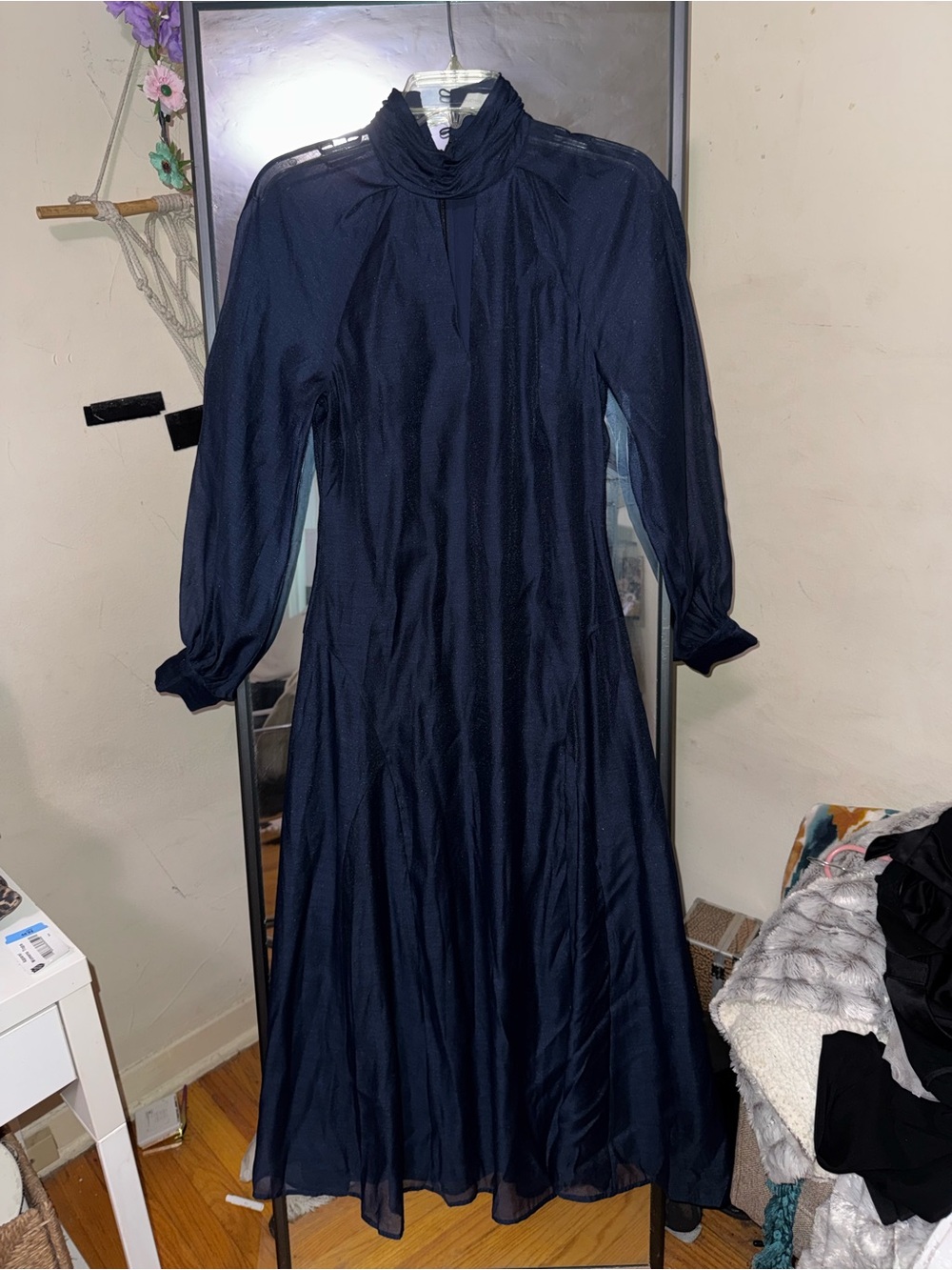 Jonathan Simkhai Navy Long-Sleeve High Neck Maxi Dress